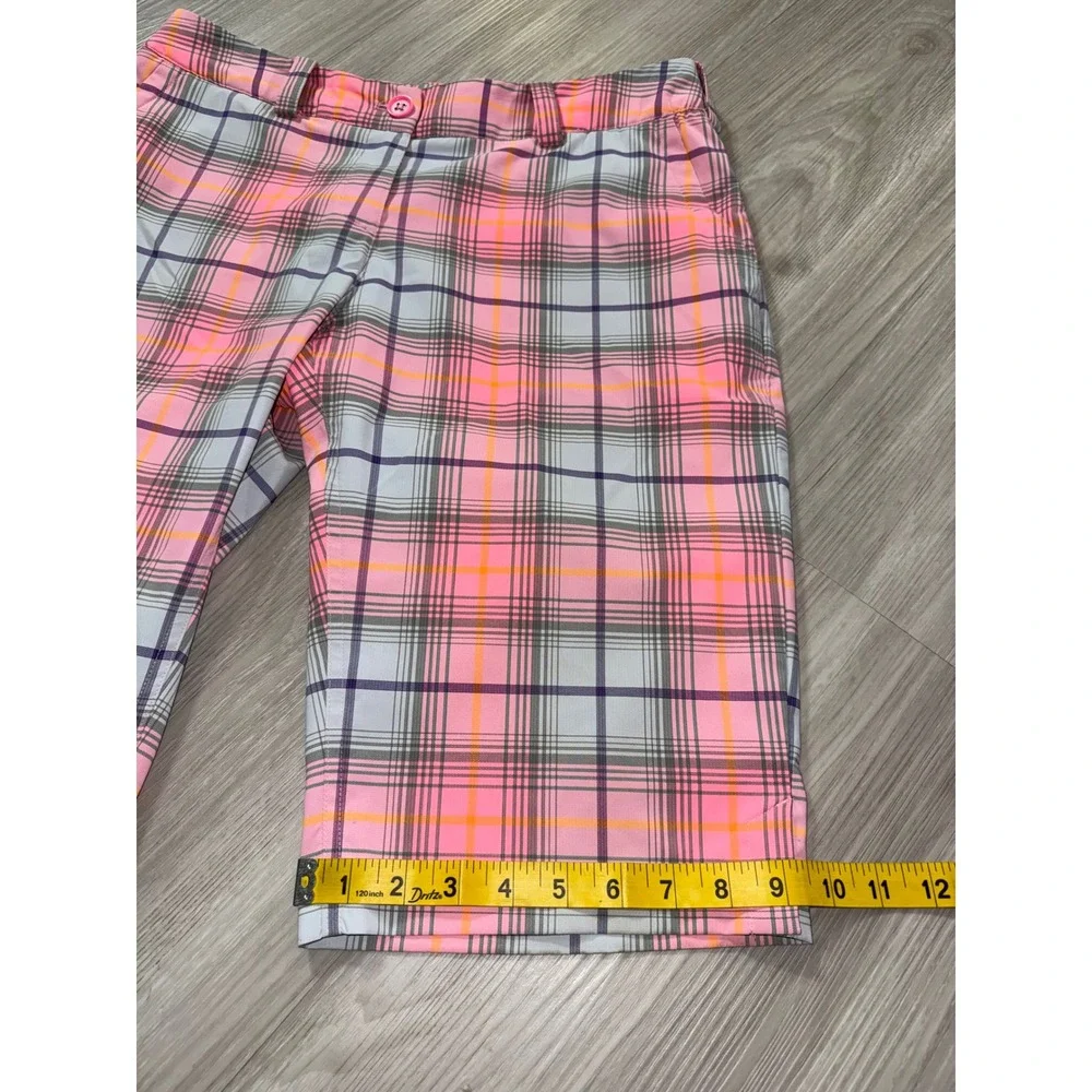 Nike Golf Tour Performance Dri-FIT Plaid Shorts Pink Orange Grey Womens 8